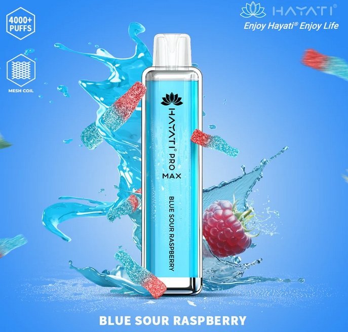 Bottle of  Hayati Pro Max 4000 Disposable Vape (Blue) of Blue sour Raspberry Flavour 