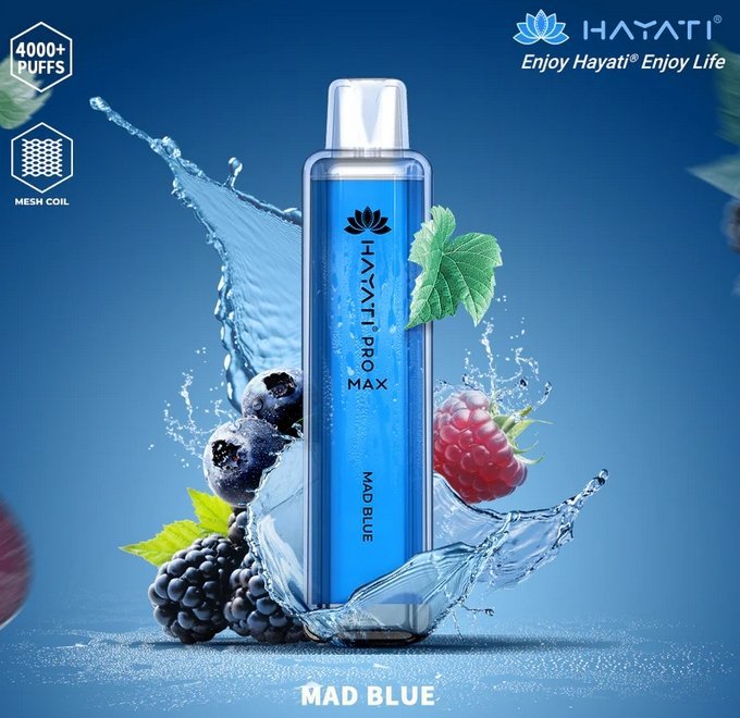 Bottle of  Hayati Pro Max 4000 Disposable Vape (Blue) of  Mad Blue flavour