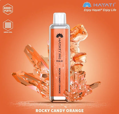 Bottle of  Hayati Pro Max 4000 Disposable Vape (Orange) of Rockey Candy orange flavour