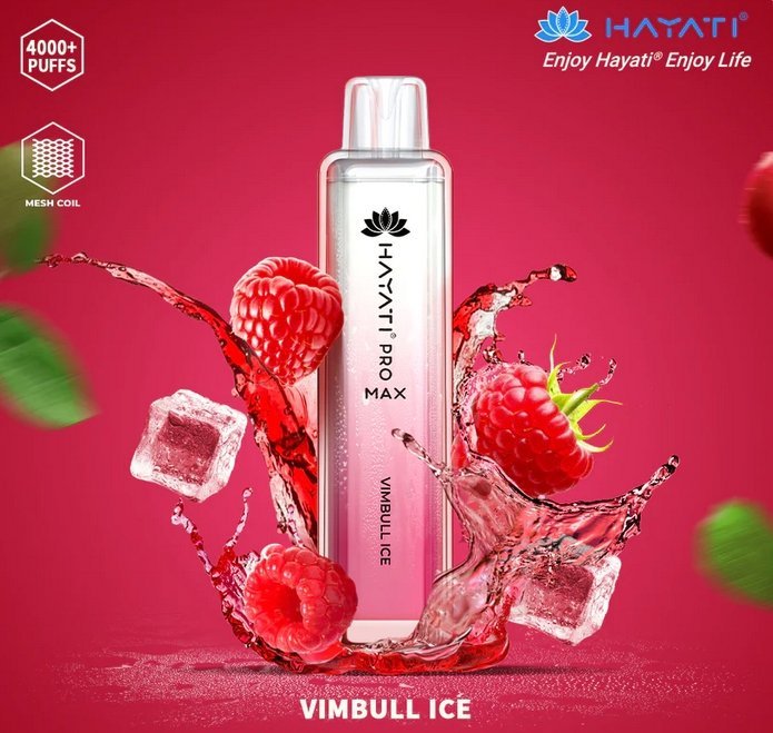 Bottle of  Hayati Pro Max 4000 Disposable Vape (white + pink) of vimbull ice flavours