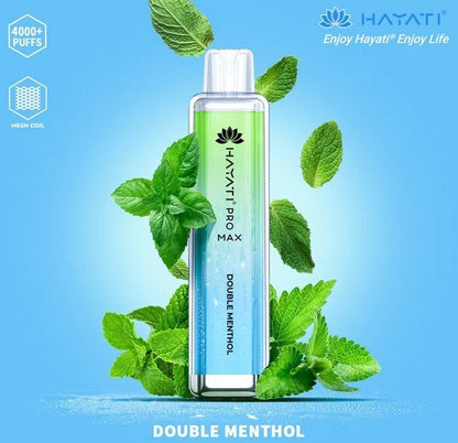 A colorful Hayati  pro max 4000 puffs bottle of Doubble Menthol flavour.