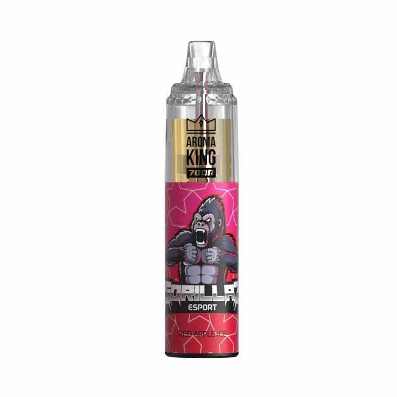  A bottle of Aroma king 7000 e-liquid featuring  Red apple ice flavour ,a colorful cartoon character, designed for 7000 puffs of vaping enjoyment.
