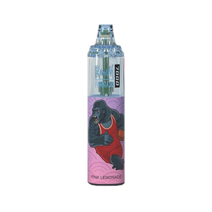  A bottle of R and M Tornado e-liquid featuring Pink Lemonade flavour, a colorful cartoon character, designed for 7000 puffs of vaping enjoyment.
