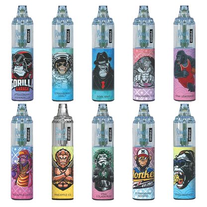  A collection of various e-cigarettes RandM Tornado 7000 puffs showcasing different designs and colors on a neutral background.
