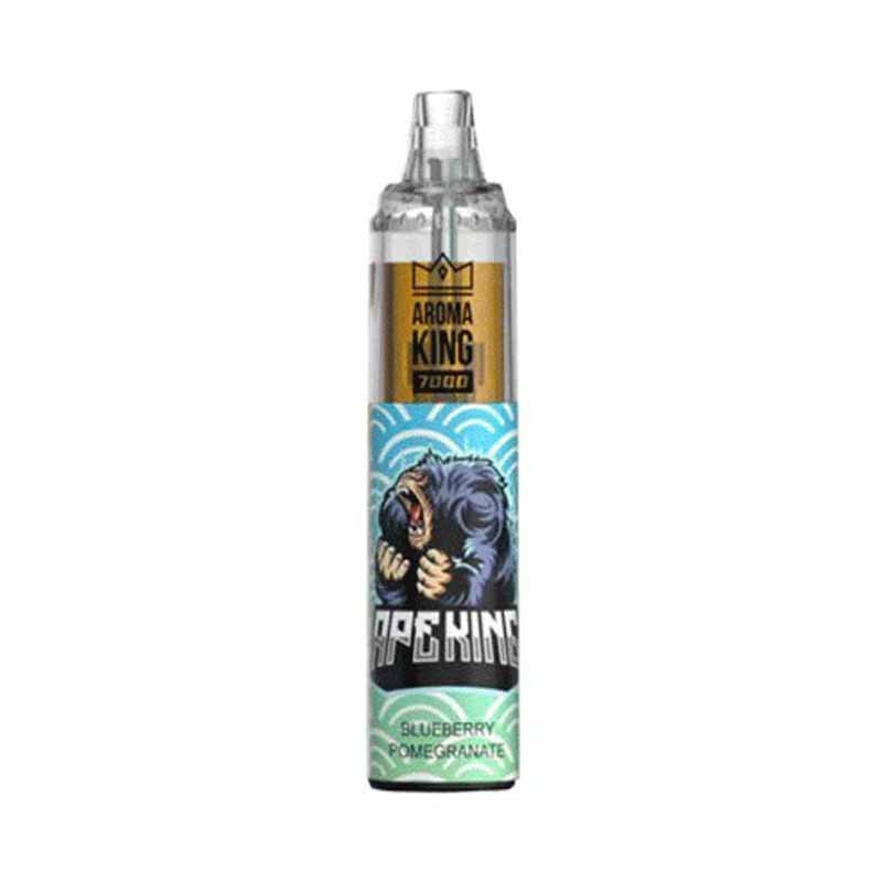  A bottle of Aroma king 7000 e-liquid featuring Blueberry Pomegranate Flavour ,a colorful cartoon character, designed for 7000 puffs of vaping enjoyment.
