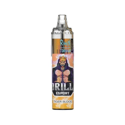  A bottle of RandM Tornado7000 e-liquid featuring  Tiger Blood Flavour , colorful cartoon character, designed for 7000 puffs of vaping enjoyment.